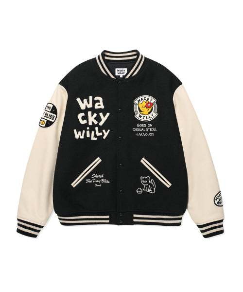 Applique Varsity Jacket Black