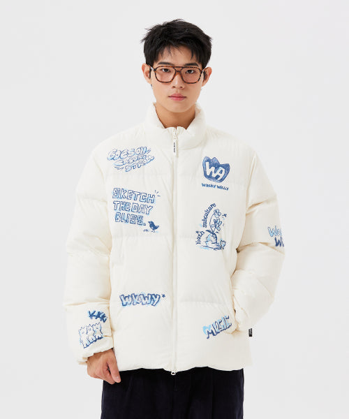 Graphic Down Short Puffer White