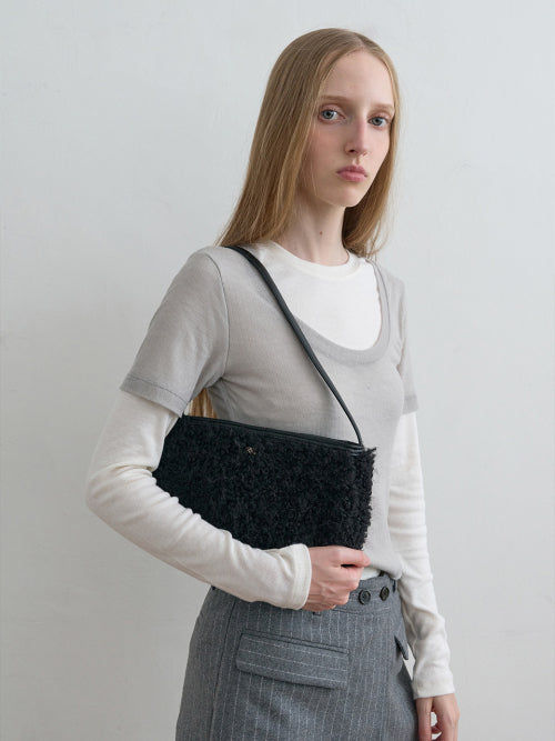 Boucle Fur Shoulder Bag Black