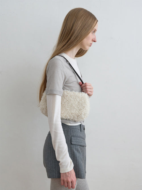 Boucle Fur Shoulder Bag Ivory