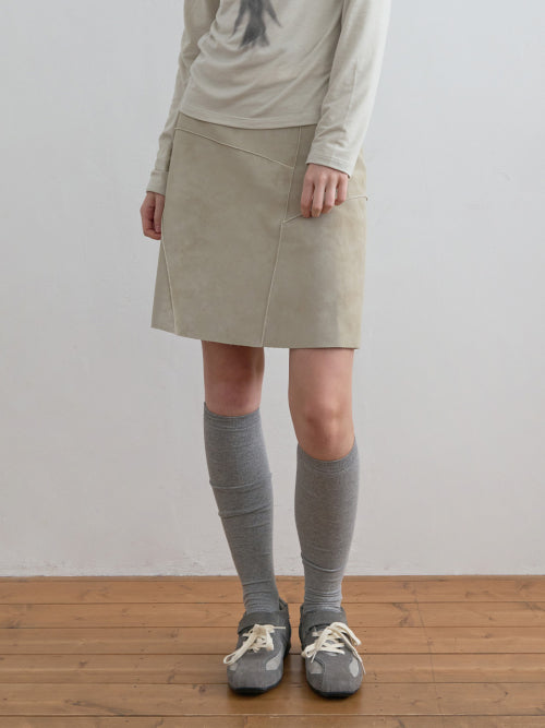 Suede Panel Skirt Taupe