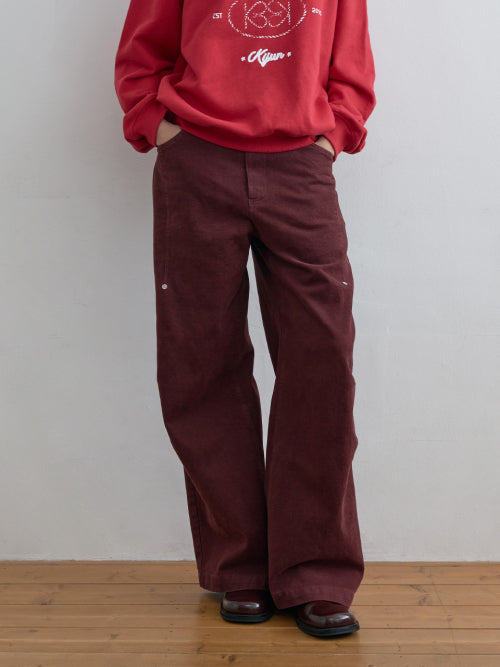 Pleated Knee Wide Pants Burgundy