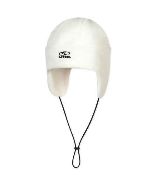 OVAL GLOBE FLEECE EARFLAP BEANIE ivory
