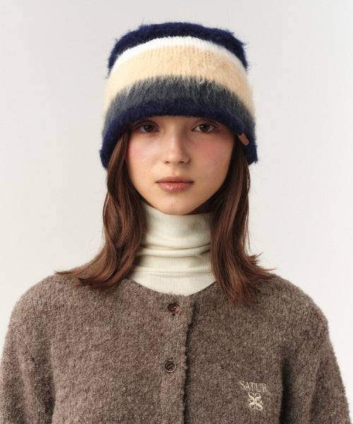 Stripe Knit Bucket Hat Navy