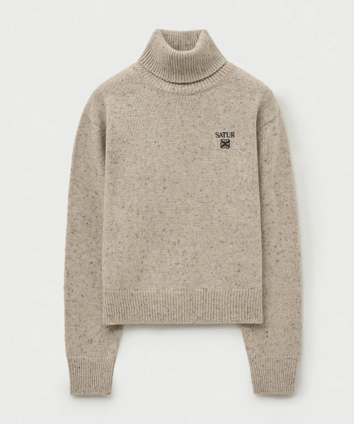 (W) Classic Turtle Neck Mix Knit Oatmeal