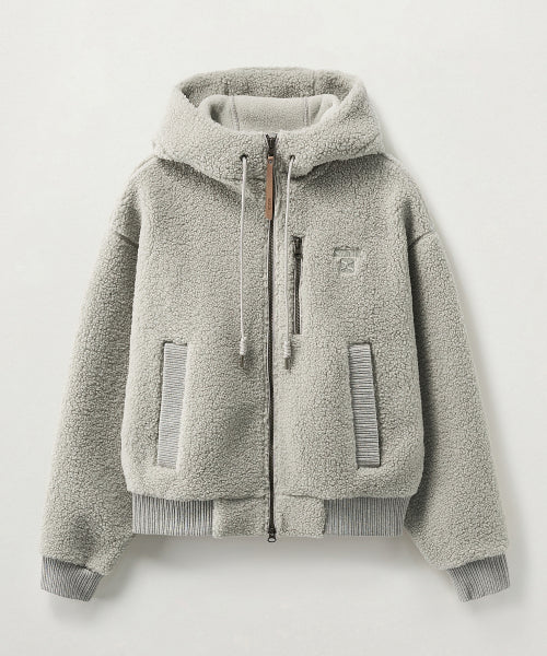 (W) Shearling Fleece Hood Zip-up Khaki