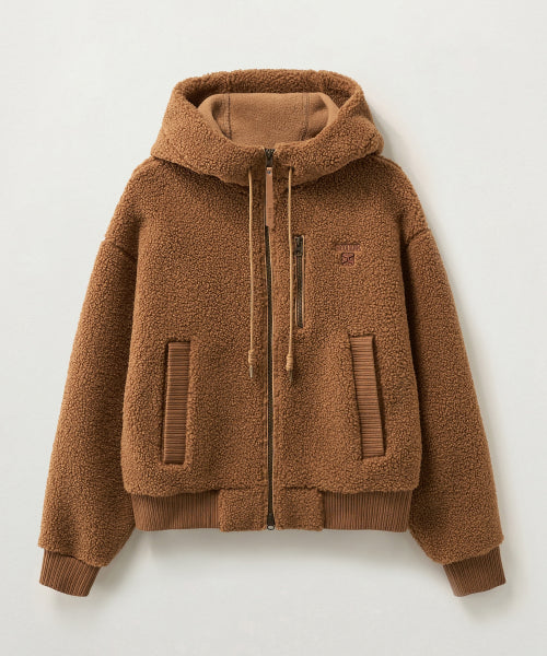 (W) Shearling Fleece Hood Zip-up Brown