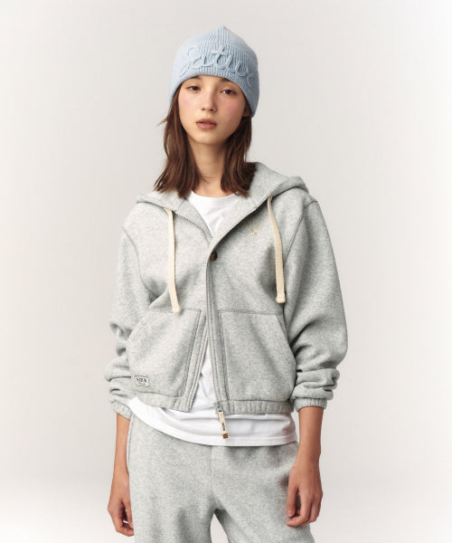(W) Teo Brushed Fleece Hood Zip-up Melange Gray