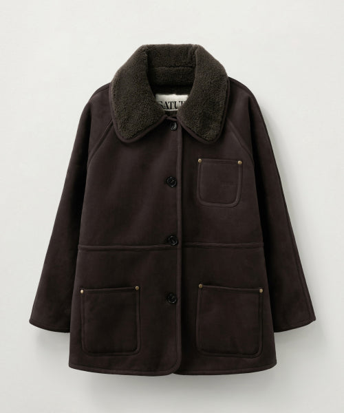 (W) Synthetic Shearling Loose Fit Jacket Dark Brown