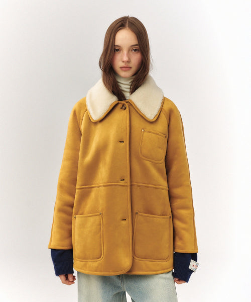 (W) Synthetic Shearling Loose Fit Jacket Light Beige