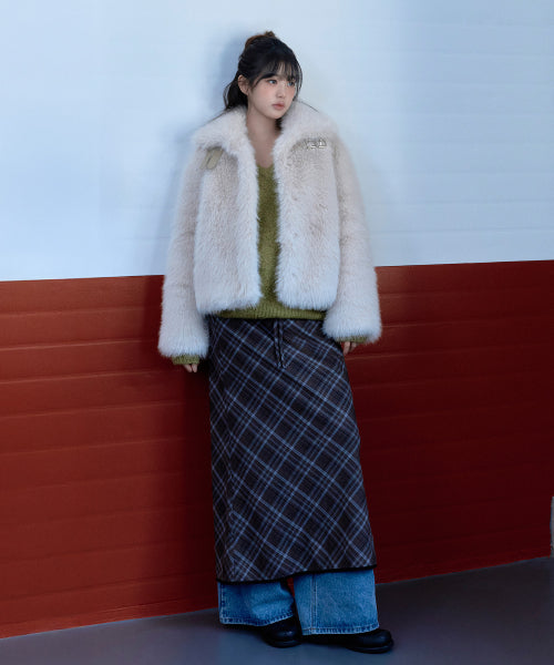 CHECK SLIM LONG SKIRT GRAY