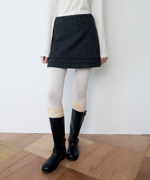 WOOL BLENDED PINTUCK MINI SKIRT CHARCOAL