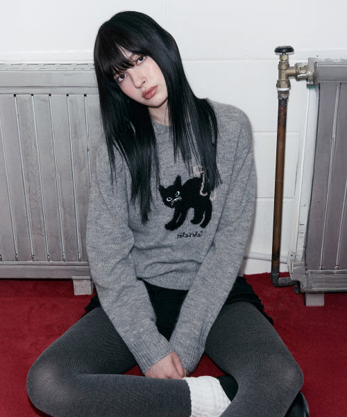 ROLA CAT FRIENDS JACQUARD KNIT MELANGE GRAY