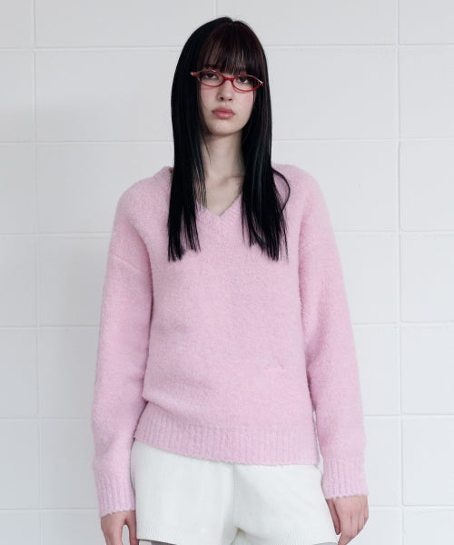 LOOSE FIT V NECK KNIT PINK