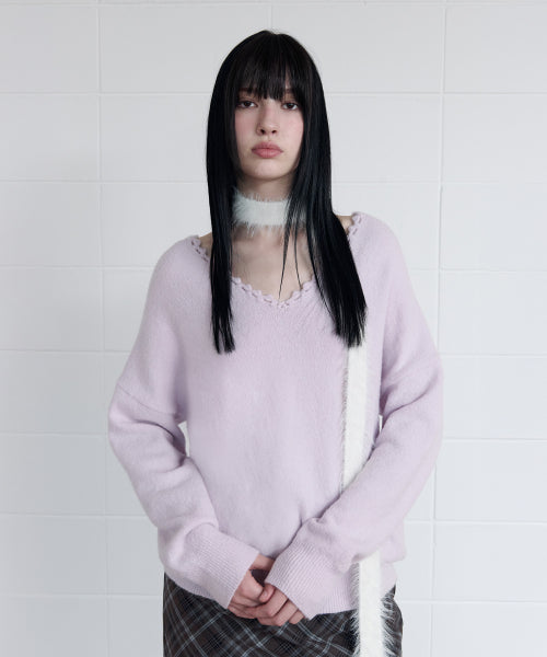 DEEP NECKLINE LOOSE FIT KNIT LAVENDER