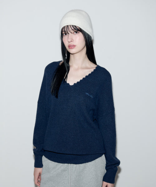 DEEP NECKLINE LOOSE FIT KNIT NAVY
