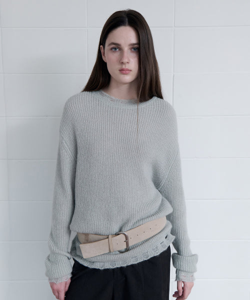 MOHAIR WOOL BLENDED DAMAGED KNIT MINT
