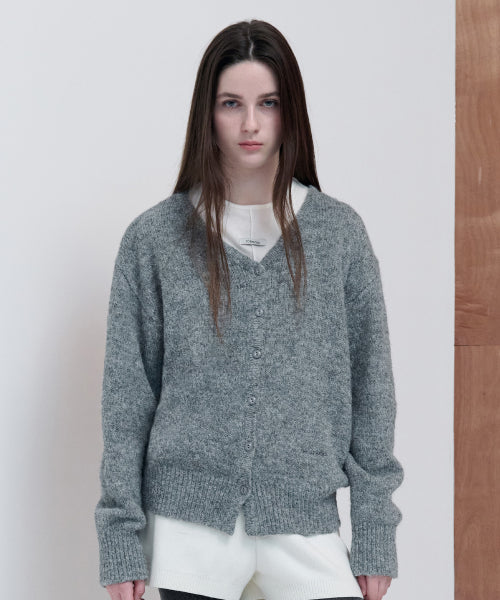 HAIRY V NECK LOOSE FIT CARDIGAN GRAY