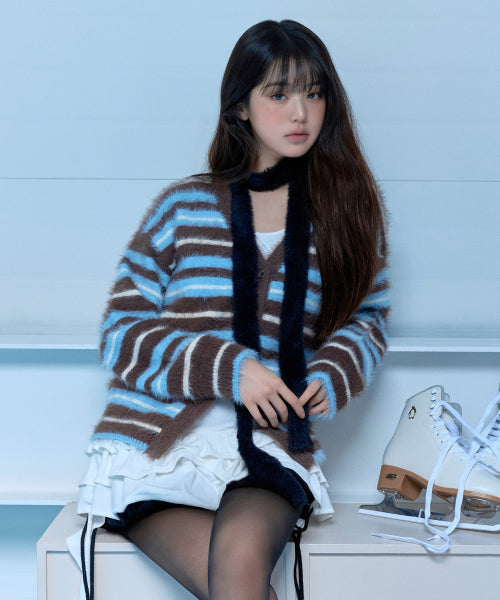 FLUFFY LOOSE FIT CARDIGAN BROWN