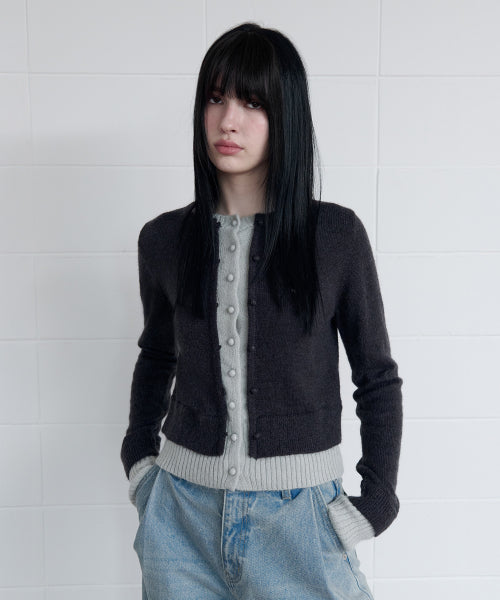 MOHAIR BLENDED LAYERED CARDIGAN CH+L/GY