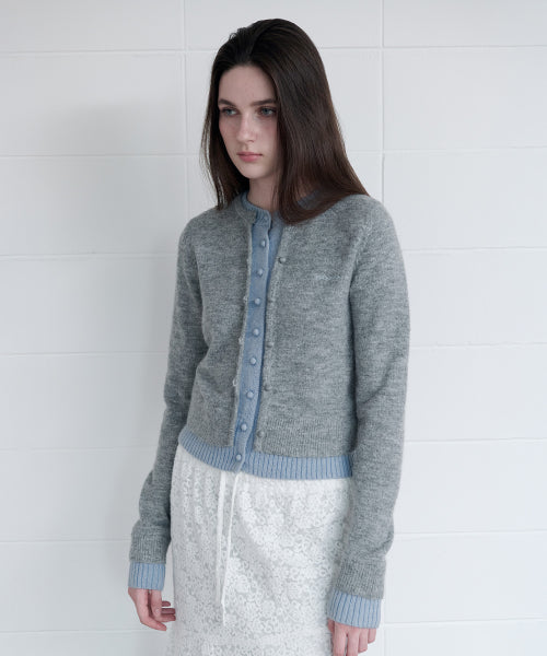 MOHAIR BLENDED LAYERED CARDIGAN GY+BL