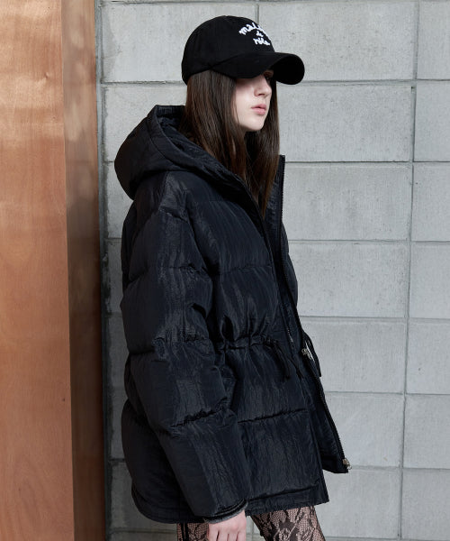 HOODED DUCK DOWN PUFFER PADDING BLACK