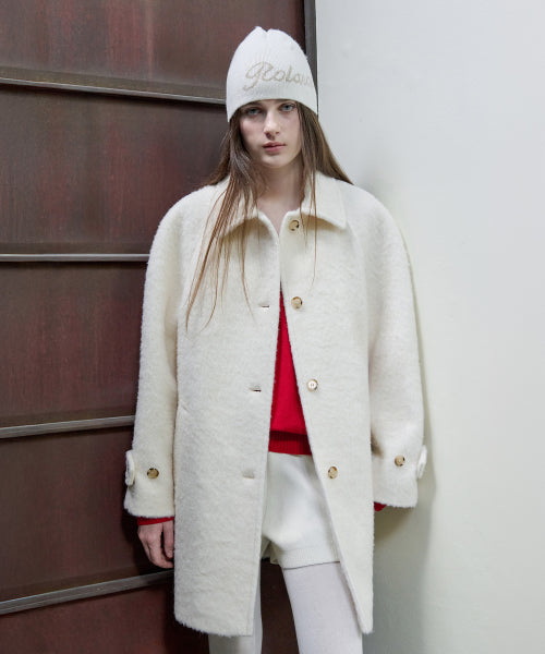 WOOL HALF BUTTON COAT IVORY