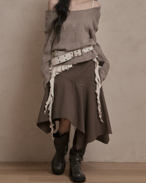 Unbalanced Midi Skirt (brown)
