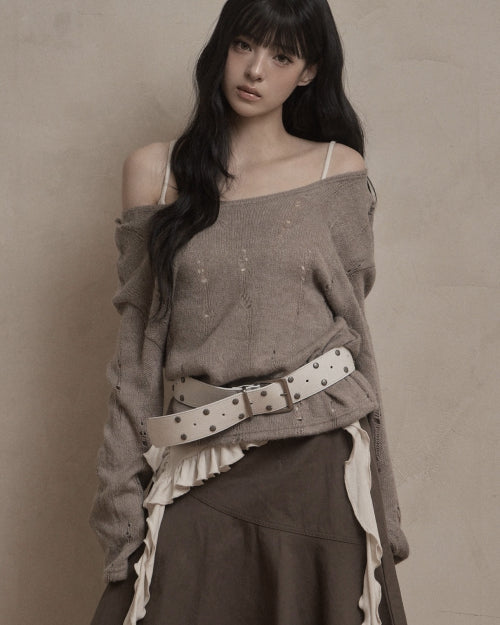 Damage Punching Knit (beige)