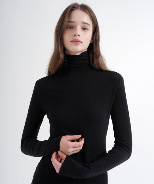 High Neck Span Slim T-Shirt (black)