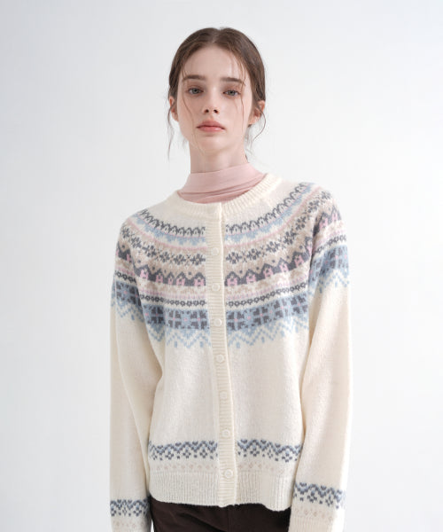 Nordic Round neck Knit Cardigan (cream)