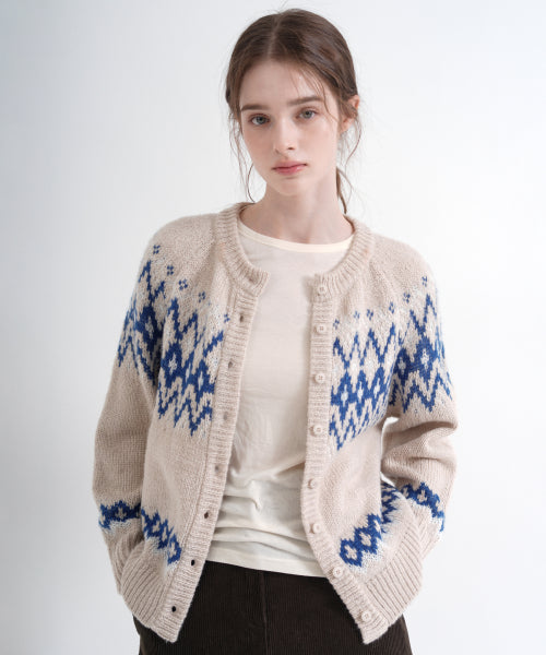 Wool Jacquard Knit Cardigan (beige)