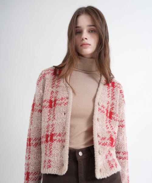 Jacquard Recycled Knit Cardigan (beige)