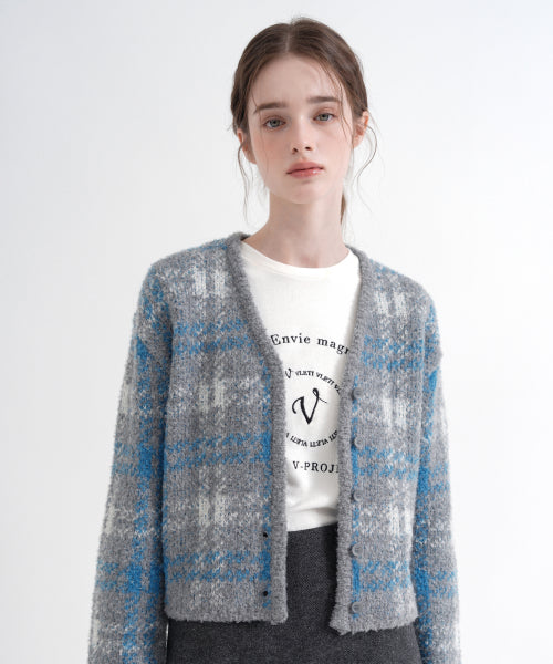Jacquard Recycled Knit Cardigan (gray)