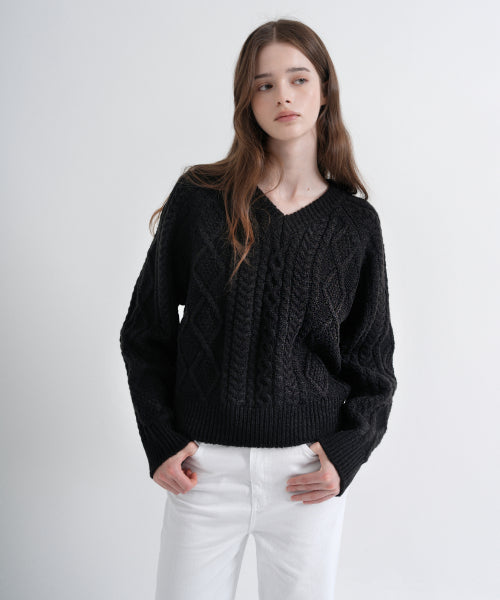 Twist V-Neck Loose Fit Knit (black)