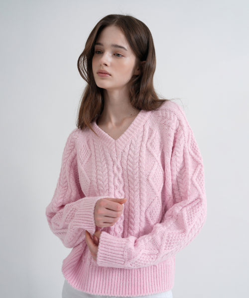 Twist V-Neck Loose Fit Knit (pink)