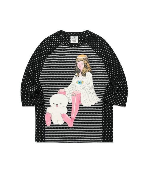 GAKIYA ISAMU STRIPE 3/4 SLEEVE TEE_BLACK(NG2FFUT551C)