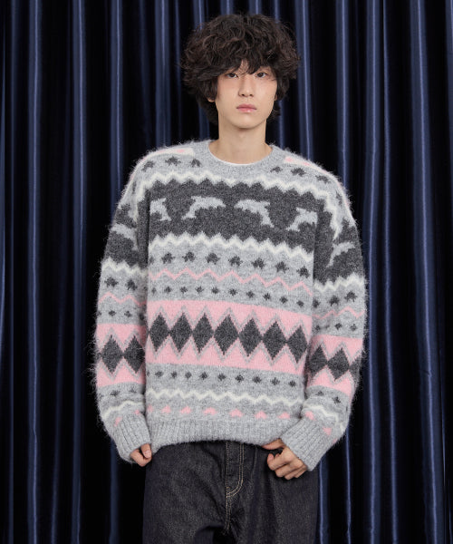 Dolphin Hairy Graphic Knit GREY