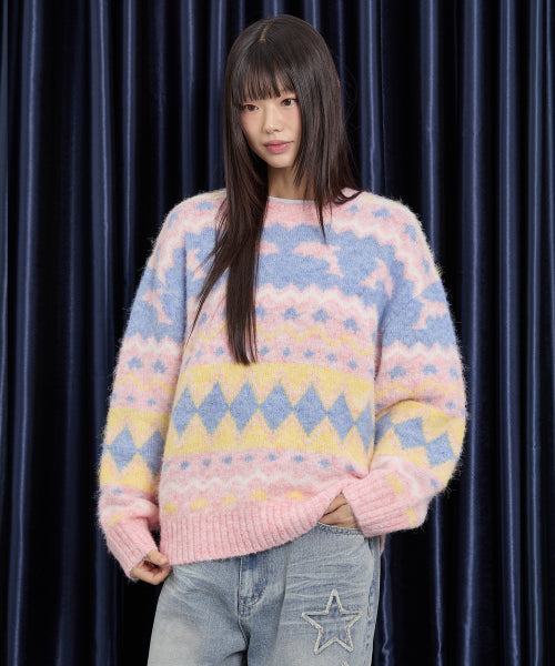 Dolphin Hairy Graphic Knit PINK