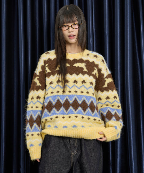 Dolphin Hairy Graphic Knit YELLOW