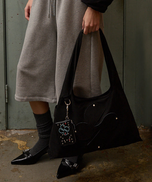 Clover Logo Artificial Suede Shoulder Bag BLACK