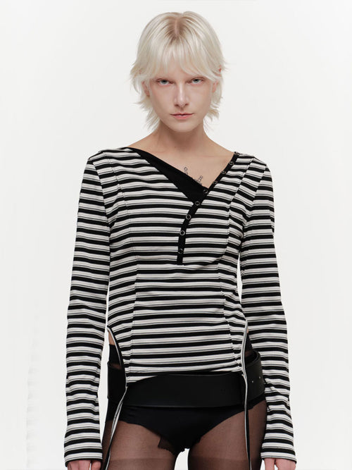 AGEL STRIPED GARTER TOP (BLACK)