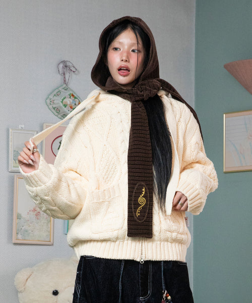 WXK025 Puku Puku Knit Padded Hood Zip-Up (IVORY)