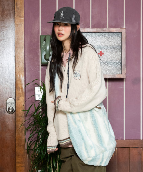 WXK024 Kanade Stripe Coloring Knitwear Zip-Up (GREAGE)