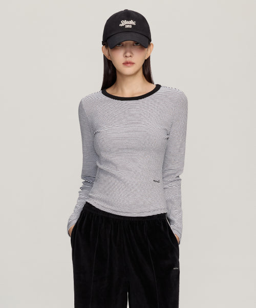 W Stripe Color Lip Long Sleeve_White