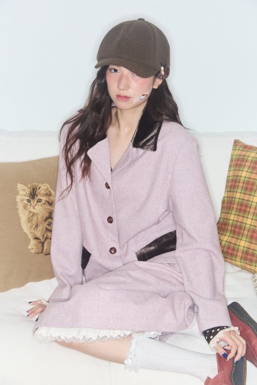 VELVET DOT COLLAR WOOL JACKET (PINK)