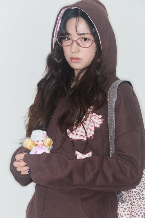 KIRING CHECK PATCH HOODIE (BROWN)