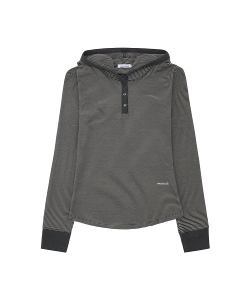 W Stripe Henley Neck Slim Hoodie_Charcoal