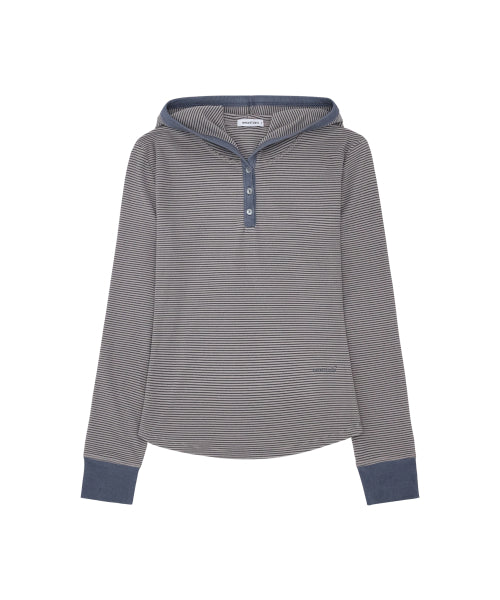 W Stripe Henley Neck Slim Hoodie_Gray
