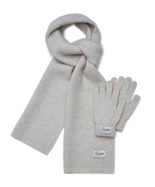 FLUFFY GLOVES & SCARF SET - MELANGE GREY